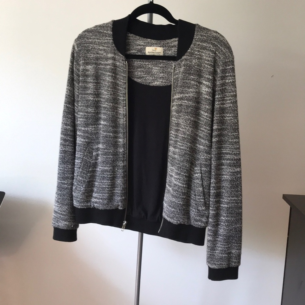 Marine Layer Black & White Knit Bomber